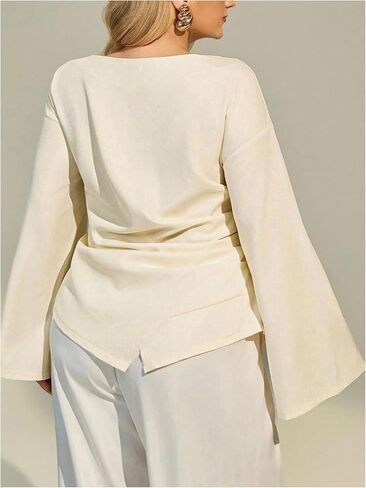 Floerns Women's Plus Size Blouses Dressy Casual Elegant Bell Sleeve Ruched Work Shirts in Saudi Arabia