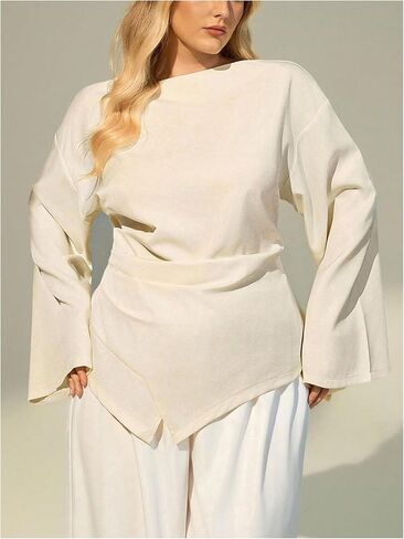 Floerns Women's Plus Size Blouses Dressy Casual Elegant Bell Sleeve Ruched Work Shirts in Saudi Arabia