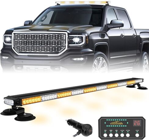 XRIDONSEN 45.5" 128 LED Roof Top Strobe Light Bar Amber White Emergency Lights Magnetic Double Side Traffic Advisor Warning Hazard Safety Caution Lights for Plow Trucks Construction Vehicles Wreckers in Kuwait