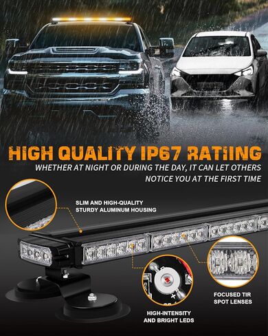 XRIDONSEN 45.5 بوصة 128 LED شريط إضاءة ستروب علوي كهرماني أبيض أضواء الطوارئ مغناطيسي مزدوج الجانب مستشار المرور تحذير من مخاطر السلامة وأضواء تحذير لشاحنات المحراث ومركبات البناء والحطام in Kuwait