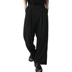 Milumia Men's Casual High Waisted Wide Leg Long Pants Button Zipper Fly Loose Trousers Pure Black Medium