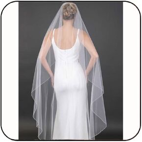 Latious 1 Tier Bride Wedding Veil Pencil Edge Veils Chapel Length Bridal Tulle Veil with Comb for Brides and Women