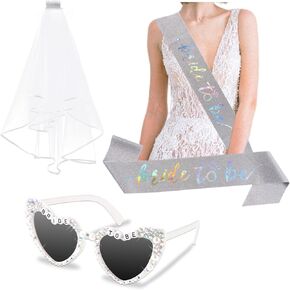 نظارات العازبة الشمسية Bride To Be Sash and Veil مجموعة حفلات العازبة إكسسوارات العروس العازبة لديكسكو لحفلات العازبة وحفلات الزفاف وحفلات الخطوبة in Kuwait