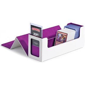 Kabinka Trading Card Storage Box with Display Window for MTG Commander- Patented Design, Card Deck Box with 35PT Toploader Holds 600+ Sleeved Cards (White&Purple)