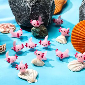 Wettarn 60 Pcs Pink Mini Axolotl Resin Charms Mini Axolotl Resin Figurine Toy Miniature Axolotl Ornament Tiny Animal Figures for DIY Garden Dollhouse Birthday Party Decoration Aquarium Jewelry