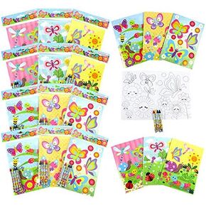 Tiny Mills Butterfly Spring Insect Coloring Books with Crayons Party Favors with 12 Coloring Books and 48 Crayons, Butterfly Party Favors, Butterfly Prizes, Favor Bag Filler