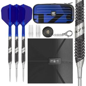 مجموعة سهام من TARGET Darts 975 Ultra Marine 97.5% من فولاذ التنغستن - سهام سويسرية مع طيران وعمود K-Flex المتكامل - تتضمن محفظة Dart Takoma وأداة SP ونصائح رمي السهام