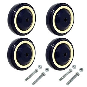 4" 4 Pack Shopping Cart Wheel Polyurethane Stepped and Full Tread Face w/Double Ball Bearing 1200 lbs Total Capacity (4 inches pack of 4, Bore Dark Blue Beige Stepped Face)