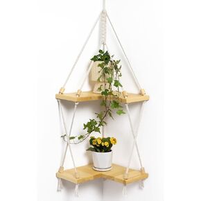 أرفف زاوية، أرفف خشبية معلقة على الحائط من Macrame، ديكور بوهو منسوج يدويًا من الحبال البيضاء على الحائط، حامل شماعات نباتية لغرفة النوم والحمام وغرفة المعيشة in Kuwait