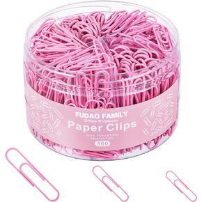 FUDAO FAMILY 500pcs Paper Clips Assorted Sizes, Small, Medium and Large（1.1inch, 1.3inch and 2inch) Paper Clips, Vinyl Coated Paperclips for Office, School, Home Supplies (Pink)