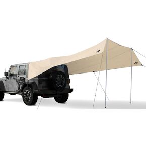 AYAMAYA Car Camping Tarp Tailgate Awning - 14 x 16 FT Extra Large Car Tent Tarp with 2 Poles Included, Multifunctional Waterproof Rain Fly Sun Shelter Canopy for SUV Truck Jeep Outdoor Activities