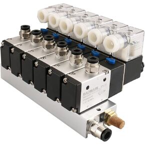 Baomain 6 Space Pneumatic Solenoid Valve 3V210-08 110V AC PT1/4 2 Position 3 Way with Base Muffler Quick Fittings Set
