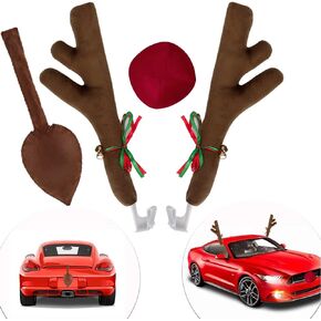 Christmas Reindeer Car Kit for Christmas Car Decorations, 4 in 1 Rudolph Set Reindeer Ornament Costume Auto Accessories for Any Vehicle Decor