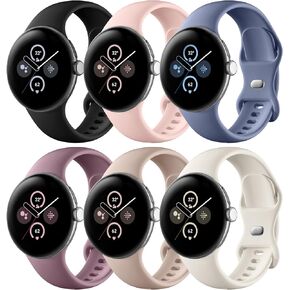 Maledan Compatible with Google Pixel Watch 2 Band/Google Pixel Watch Band for Women Men, 6 Pack Soft Silicone Waterproof Sport Wristbands Replacement Straps for Pixel Watch 2/ Pixel Watch Accessories