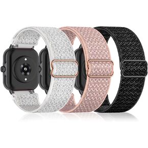 3 Pack Stretchy Nylon Watch Bands Compatible with Amazfit GTS/GTS 2/GTS 2e/GTS 2 mini/GTS 3/GTS 4/GTS 4 mini/GTR mini, 20MM Loop Elastic Straps for Amazfit Bip U Pro/Bip 3/Bip 3 Pro/Bip/Bip Lite/Bip S lite/Bip U Women Men