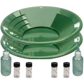 Sluice Monkey 2 Pack of 12 inch Green Gold Pans, Sniffers, Vials