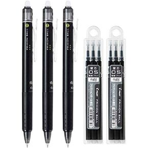 Pilot FriXion Ball Knock Retractable Erasable Gel Ink Pens, Extra Fine Point 0.5mm, Black Ink, 3 Pens & 6 Refills Value Set