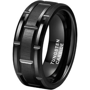 8mm Silver/Black/Gold Tungsten Rings for Men Women Promise Engagement Wedding Band Brick Pattern Brushed Center Comfort Fit