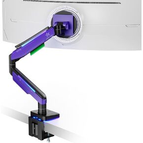 Monitor Mount for 17 to 49 Inch Curved and Ultrawide Monitor, Vesa Mount Support up to 44lbs, Adjustable Gas Spring Clamp and Grommet Desk Mount Monitor Stand, Purple
