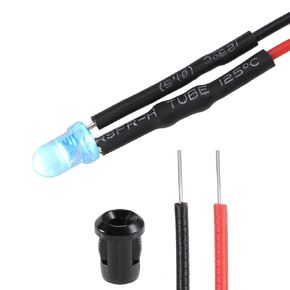 uxcell 5Set DC 12V 3mm Pre Wired LED with Holder, Ice-Blue Light Round Top Clear Lens, 6mm Panel Mount