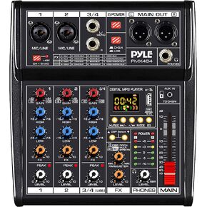 Pyle Professional DJ Audio Mixer Controller - 4-Channel DJ Controller Sound Mixer w/DSP 16 Preset Effects, USB Interface, 2 XLR Mic/Line Input, AUX, FX Processor MP3 Player, Headphone Jack PMX464