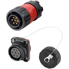 CNLINKO 7 Pin Power Industrial Circular Connector, Male Plug & Female Panel Mount Receptacles Socket Jack, Outdoor Waterproof IP67, AC DC
