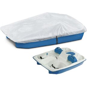 Pedal Boat Cover,Heavy Duty Waterproof & Anti-UV Paddle Boat Cover with Windproof Buckle Straps,Fits Outdoor 3 or 5 Person Pedal Boat,Silver