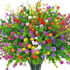 CEWOR 14 Bundles Artificial Flowers, Faux Plants Outdoor, UV Resistant Fake Plastic Flowers Boston Fern Artificial Greenery for Indoor Outdoor Garden Patio Window Kitchen Home Vase Decor (Mix Color)