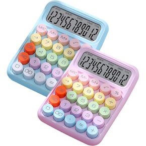 2Pcs Cute Calculator for Women, Big Button Calculator, Cute Candy Desk Accessories Calculator, Round Button Large Screen Cute Calculator for Office Home School (Blue & Purple)