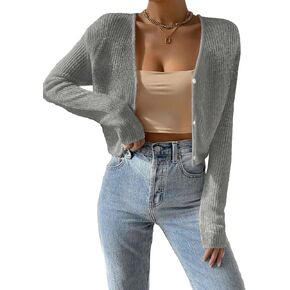 Verdusa Women's Drop Shoulder Long Sleeve Button Up Knit Cardigan Sweater Grey Medium in Saudi Arabia