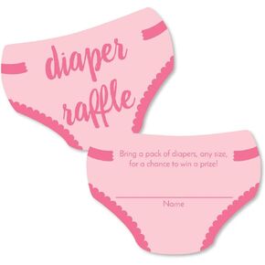 Big Dot of Happiness Baby Girl - Diaper Shaped Raffle Ticket Inserts - Pink Baby Shower Activities - Diaper Raffle Game - Set of 24