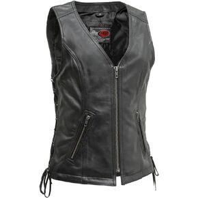 First Mfg Co - Cindy - Women's Motorcycle Biker Riding Black Leather Vest