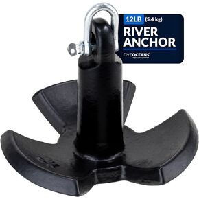 Five Oceans River Anchor, Boat Anchor, Cast Iron Black PVC Vinyl Coated, Ideal for Pontoon and Bass Boats, Excellent Holding Power in River and Mud Bottom Lakes