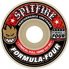 Spitfire Unisex Adult Formula Four Conical Full 101DU Conical Full. Wider Riding Surface and Cutaway Deign for Unmatched Control and Lasting Speed Everywhere. - Off White, 56mm