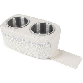 Pontoon Double Drink Holder, Portable Stainless Steel Cup Holders, Boat Cup Holder with Stabilizing Strap, Multifunctional Pontoon Cup Holder for Boat, Yacht, Rv, Car (White)