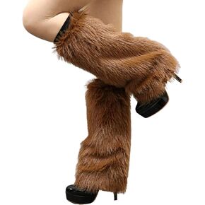 Plush Fuzzy Faux Fur Leg Warmers for Women, Long Boots Shoes Cuff Cover Knee-Length Hipster Warm Sock