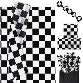 Welpurch 120 Sheets Checkered Tissue Paper Black and White Race Car Party Gift Wrapping Paper Black Plaids Art Tissue Paper for Racing Car Themed Birthday Party Decorations, 14x20 inch