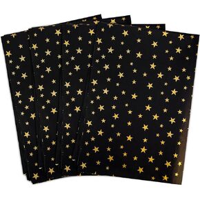 MR FIVE 100 Sheets Black with Gold Star Tissue Paper Bulk,20" x 14",Black Gold Star Tissue Paper for Gift Bags,Star Tissue Paper for Gift Wrapping,Birthday,Weddings,Holiday