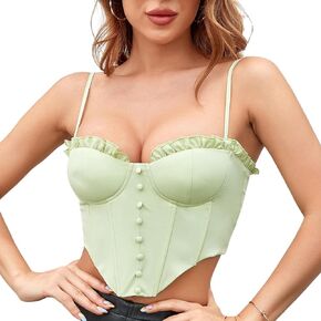Women's Crop Top Corset Underbust Boned Lace Neck Backless Sleeveless Strap Bustier Bodyshaper