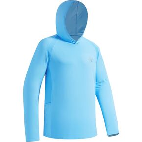 Men’s UPF 50+ Hoodie Shirt Long Sleeve Permanent UV Sun Protection Vented Tee Performance for Outdoor Hiking Fishing