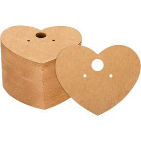 joycraft 100Pcs Earring Cards, 2.36"x2" Brown Heart Earring Display Cards, Kraft Paper Hanging Jewelry Cards, Personalized Earring Cards for Selling, Display, Retail, DIY Crafts