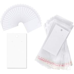 Paper & Plastic Jewelry Earrings Display Cards Rectangle White W/Self-Seal Bags - Blank for You to Customize - 100 Sets…