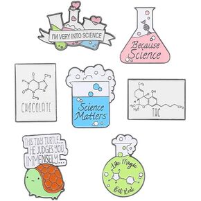 7pcs Creative Cartoon Chemical Series Alloy Brooch Creative Cartoon Snail Letter Test Tube Bottle Shape Lapel Pins for Clothing Jacket Backpack Hat Pant Brooch Badge Accessories
