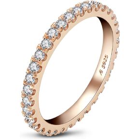AINUOSHI 1.5mm Sterling Silver CZ Simulated Diamond Stackable Ring All-Around Eternity Bands for Women Size 4-10