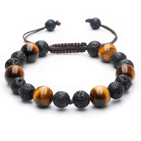 Protection Tigers Eye Crystal Mens Bracelets, Healing Crystal Tiger Eye Lave Stone Essential Oil Diffuser Bracelet, Onesmek chakra Healing Beaded Bracelet Birthday Fathers Day Gifts for Anxiety Relief