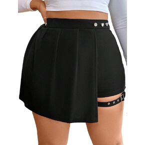 Milumia Women's Plus Size Pleated Front Cut Out Shorts High Waisted Asymmetrical Mini Skort