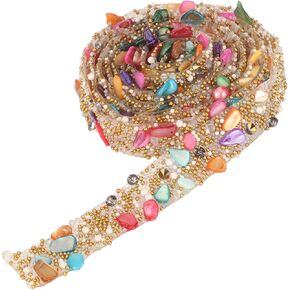 Self Adhesive Crystal Rhinestone Ribbon Rhinestone Strips, 9.8ft Rhinestone Trim Ribbon Colorful Artificial Gem Stone Beaded Iron On Applique Chain Embellishment Sewing Accessories