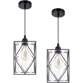 HMVPL Farmhouse Pendant Light Fixtures, Set of 2 Black Farmhouse Hanging Chandelier Lights with Glass Shade, Mini Industrial Ceiling Lamp for Kitchen Island Dining Room Over Sink Hallway Bedroom