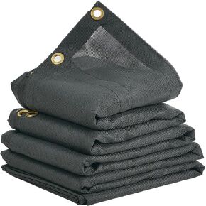 VEVOR Dump Truck Mesh Tarp, 5 x 14 ft, PVC Coated Black Heavy Duty Cover with 5.5" 18oz Double Pocket, Brass Grommets, Reinforced Double Needle Stitch Webbing Fits Manual or Electric Dump Truck System