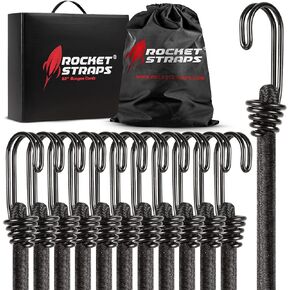 Ultimate Outdoor Bungee Cord Assortment - Heavy Duty Set of 12 Bungee Cords (72") Double-J Hooks - Elastic Straps for Camping, Securing, and DIY and Multipurpose